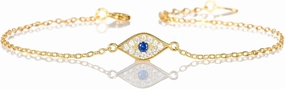 Dainty Evil Eye Bracelet in 925 Sterling Silver for Women, Silver, Yellow Gold, or Rose Gold Evil Eye Bracelet with Sparkling Cubic Zirconia Stones