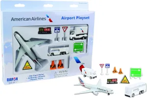 Daron American Airlines Airport Playset with Die-Cast Metal Model Airplane with Plastic Parts, Cars and Transportation Toys for Kids Ages 3 