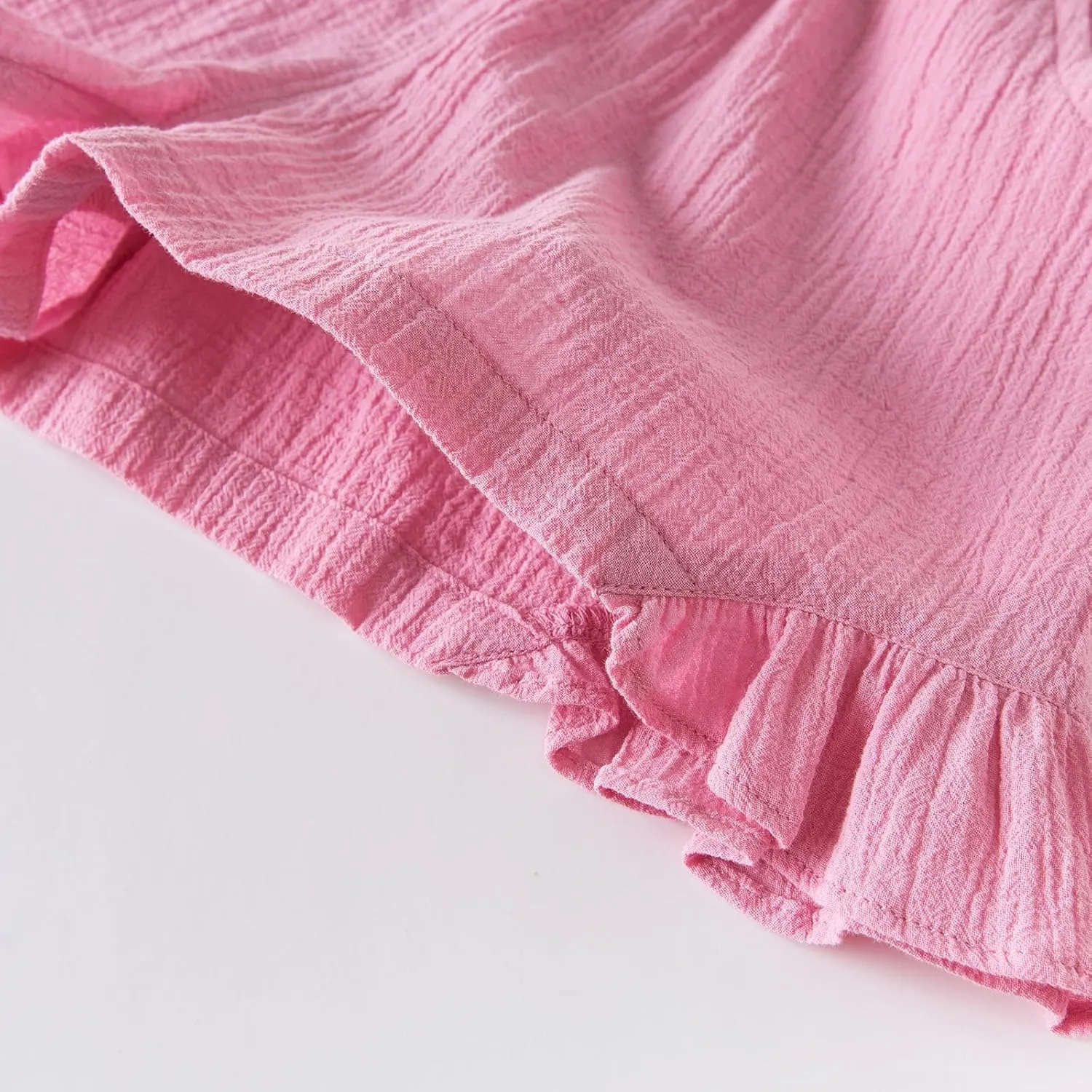 DAVE&BELLA Toddler Girls Summer Short Set Ruffle Sleeve Dress Top Pink Shorts Set Cotton Outfits with Strawberry Bag 3Pcs Set
