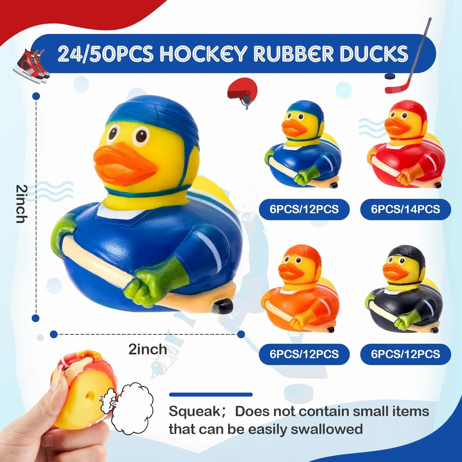Deekin 24 Pcs Hockey Rubber Ducks Sports Theme Ducks Hockey Toys Rubber Bath Toys Floating Bath Duck for Birthday Party Bathtub Pool Toy Decorations