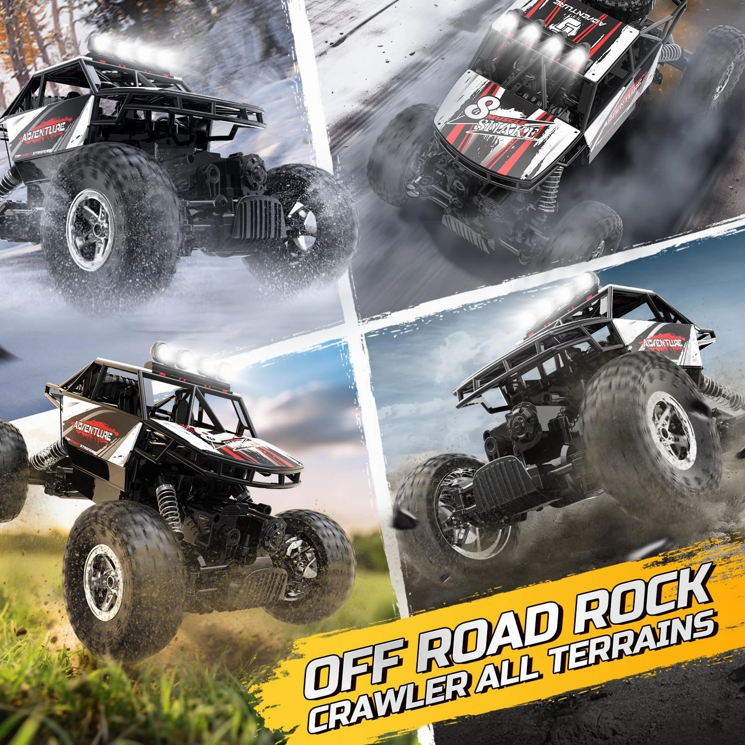 DEERC DE45 RC Cars Remote Control Car 1:14 Off Road Monster Truck,Metal Shell 4WD Dual Motors LED Headlight Rock Crawler,2.4Ghz All Terrain Hobby Truck with 2 Batteries for 90 Min Play,Boy Adult Gifts