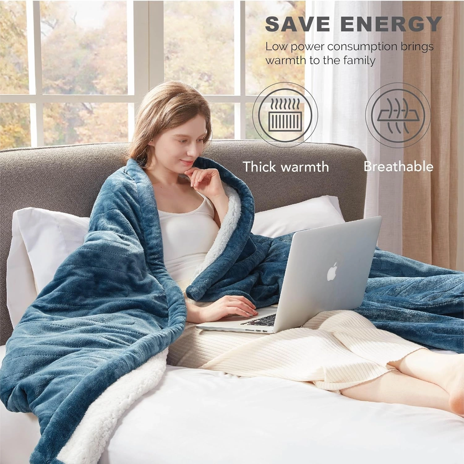 Degrees of Comfort Fuzzy Sherpa Plush Heated Blanket, Full Size Bed Electric Blankets with 20 Heat Settings Controller | 1-10 Hour Auto Shut Off |Washable, 80" X 84" Blue