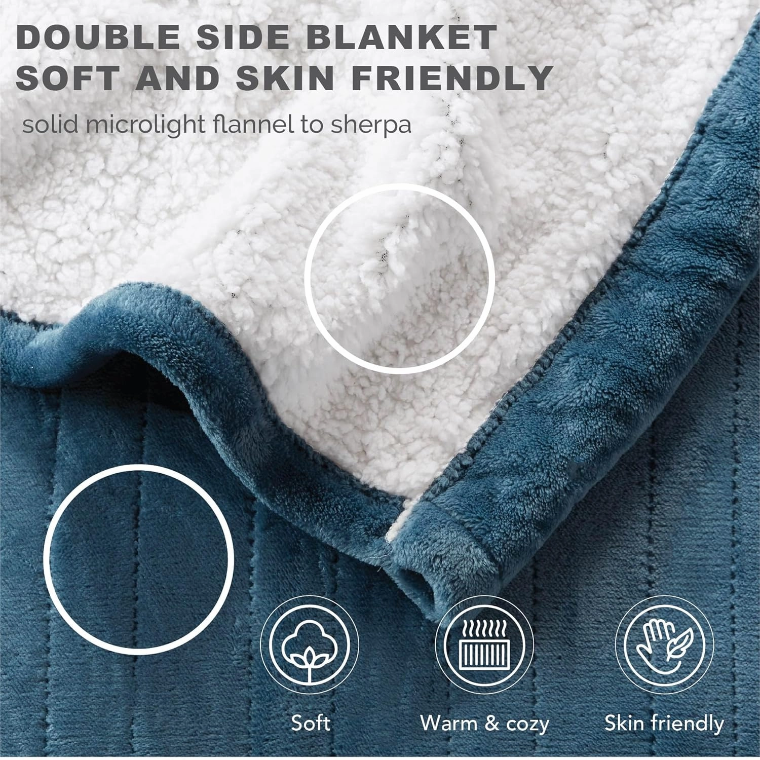 Degrees of Comfort Fuzzy Sherpa Plush Heated Blanket, Full Size Bed Electric Blankets with 20 Heat Settings Controller | 1-10 Hour Auto Shut Off |Washable, 80" X 84" Blue