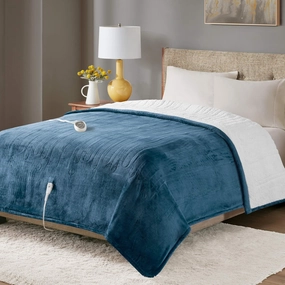 Degrees of Comfort Fuzzy Sherpa Plush Heated Blanket, Full Size Bed Electric Blankets with 20 Heat Settings Controller | 1-10 Hour Auto Shut Off |Washable, 80" X 84" Blue