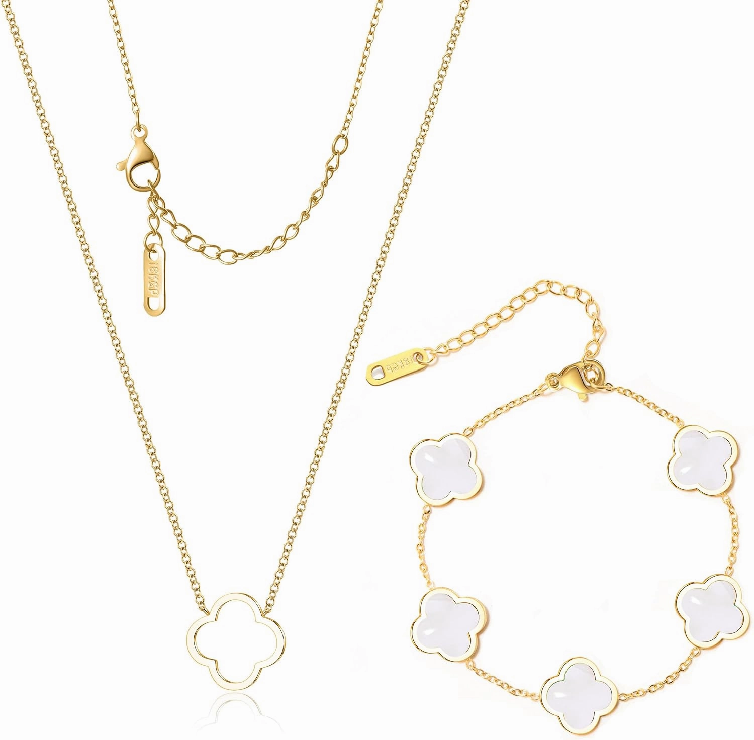 Delicacy Clover Bracelets Necklace Set:Clover Necklaces Clover Bracelet Women Link Bracelets Cute Gold Jewelry