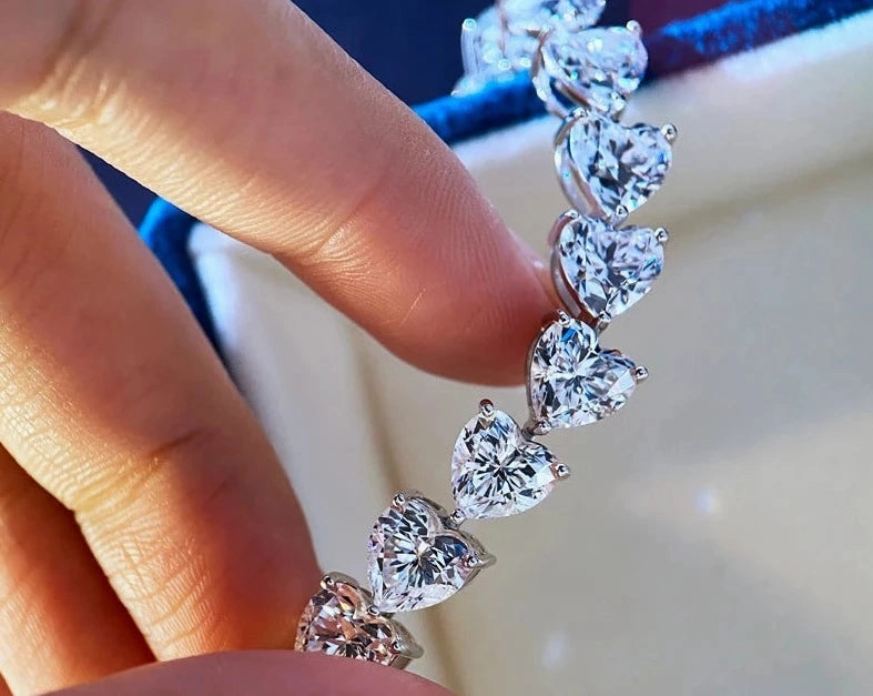 Diamond Bracelets For Women - SSBL029-Serenity - Heart Cut Charm Bracelet