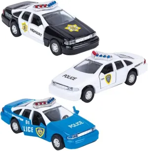 Die-Cast Pull Back Police Car - Caprice (4.5") Chevy Blue, White and Black. Openable Doors, Pull Back Action. Realistic Highway Patrol Police Vehicles (3 Pack