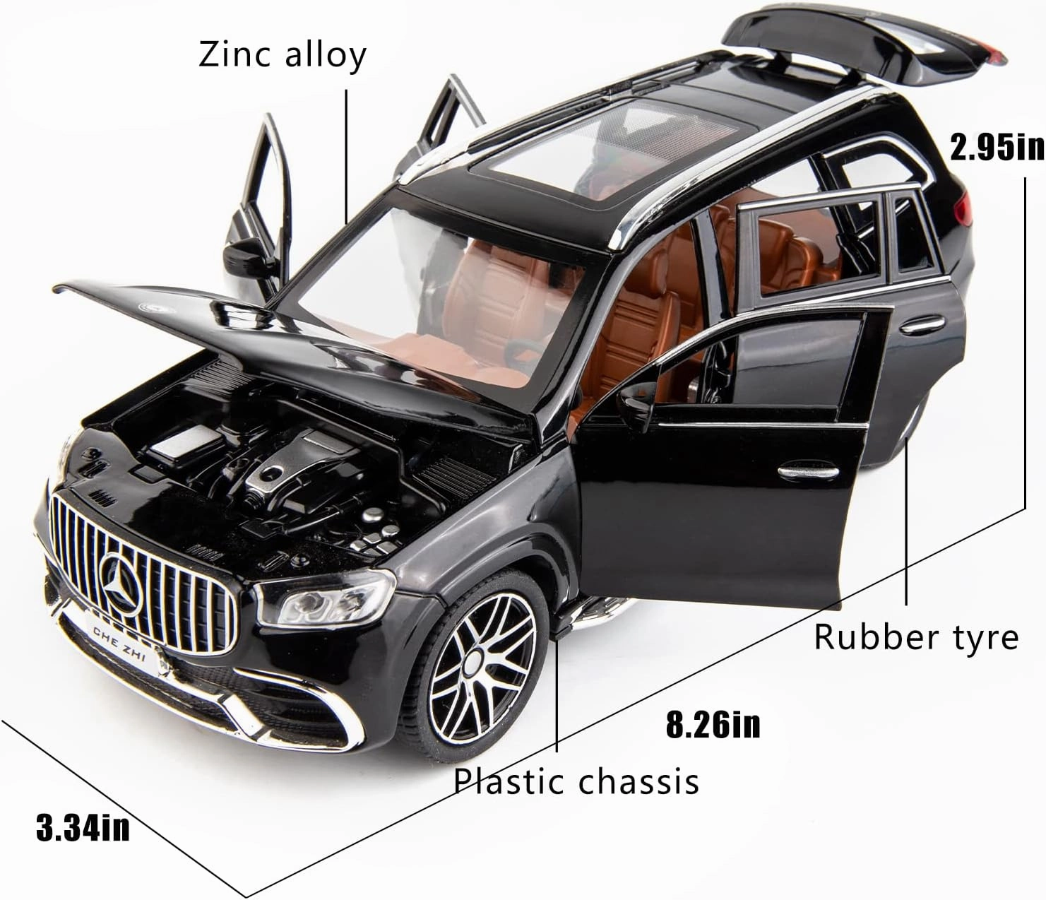 Diecast Car Model Benz GLS63 AMG 1/24 Alloy Collectible Pull Back Toy Car with Light and Sound Toy Vehicle for Adult Boys Gift(Black)