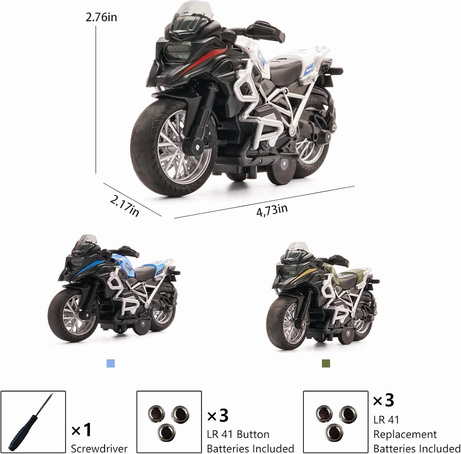 Diecast Motorcycle Toy - Pull Back Toy Cars with Sound and Light Toy,Motorcycle Toys for Boys,Toys for 3-9 Year Old Boys (White)