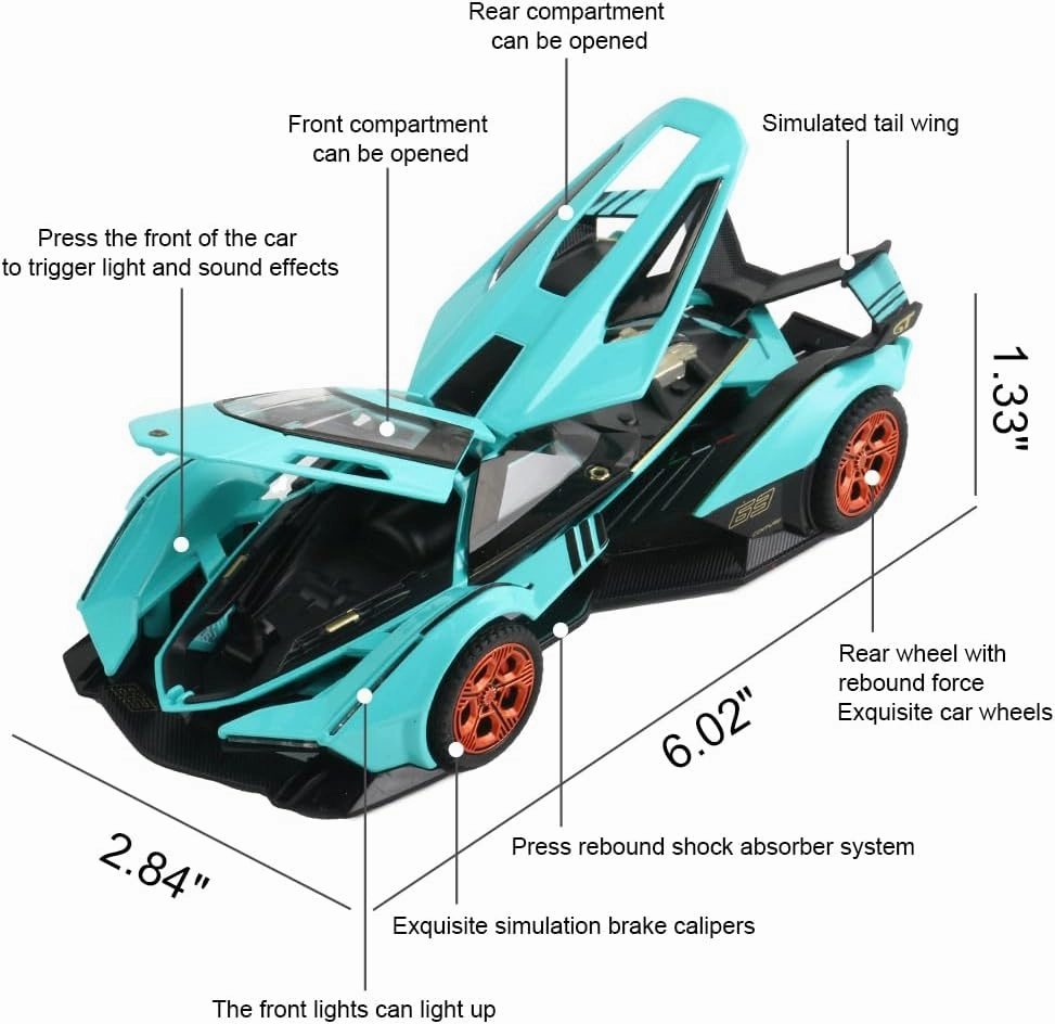 Diecast Toy Car Lambo V12 Sports Car Model,Zinc Alloy Simulation Casting Pull Back Vehicles,1:32 Scale Mini Electronic Supercar Toys with Lights and Music for Toddlers Kids Children Gift