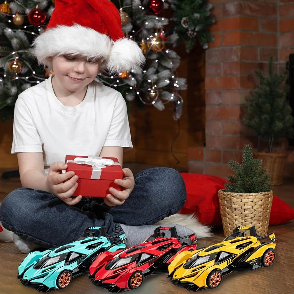 Diecast Toy Car Lambo V12 Sports Car Model,Zinc Alloy Simulation Casting Pull Back Vehicles,1:32 Scale Mini Electronic Supercar Toys with Lights and Music for Toddlers Kids Children Gift