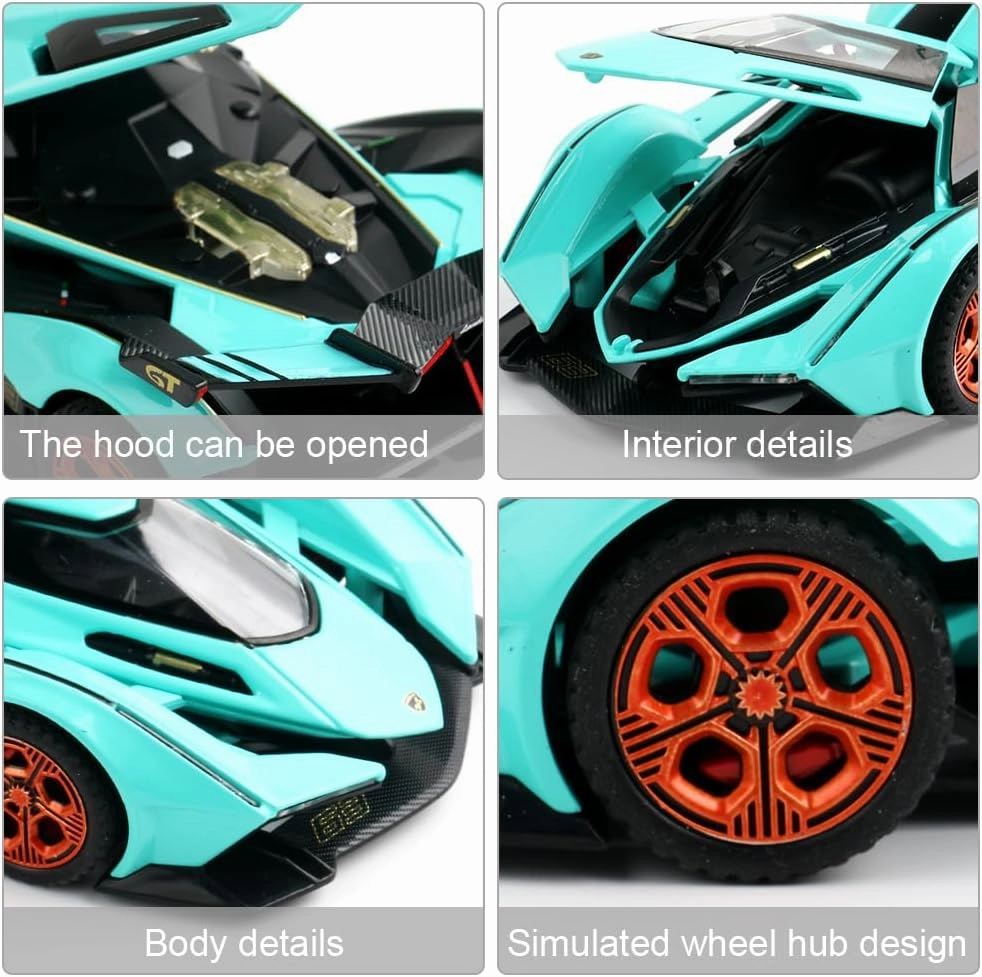 Diecast Toy Car Lambo V12 Sports Car Model,Zinc Alloy Simulation Casting Pull Back Vehicles,1:32 Scale Mini Electronic Supercar Toys with Lights and Music for Toddlers Kids Children Gift
