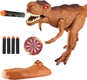 Dino Planet Dinosaur Foam Dart Gun T-Rex Toy - Realistic Tyrannosaurus Rex Model for Kids with Shooting Roaring Sounds and Light Up Eyes