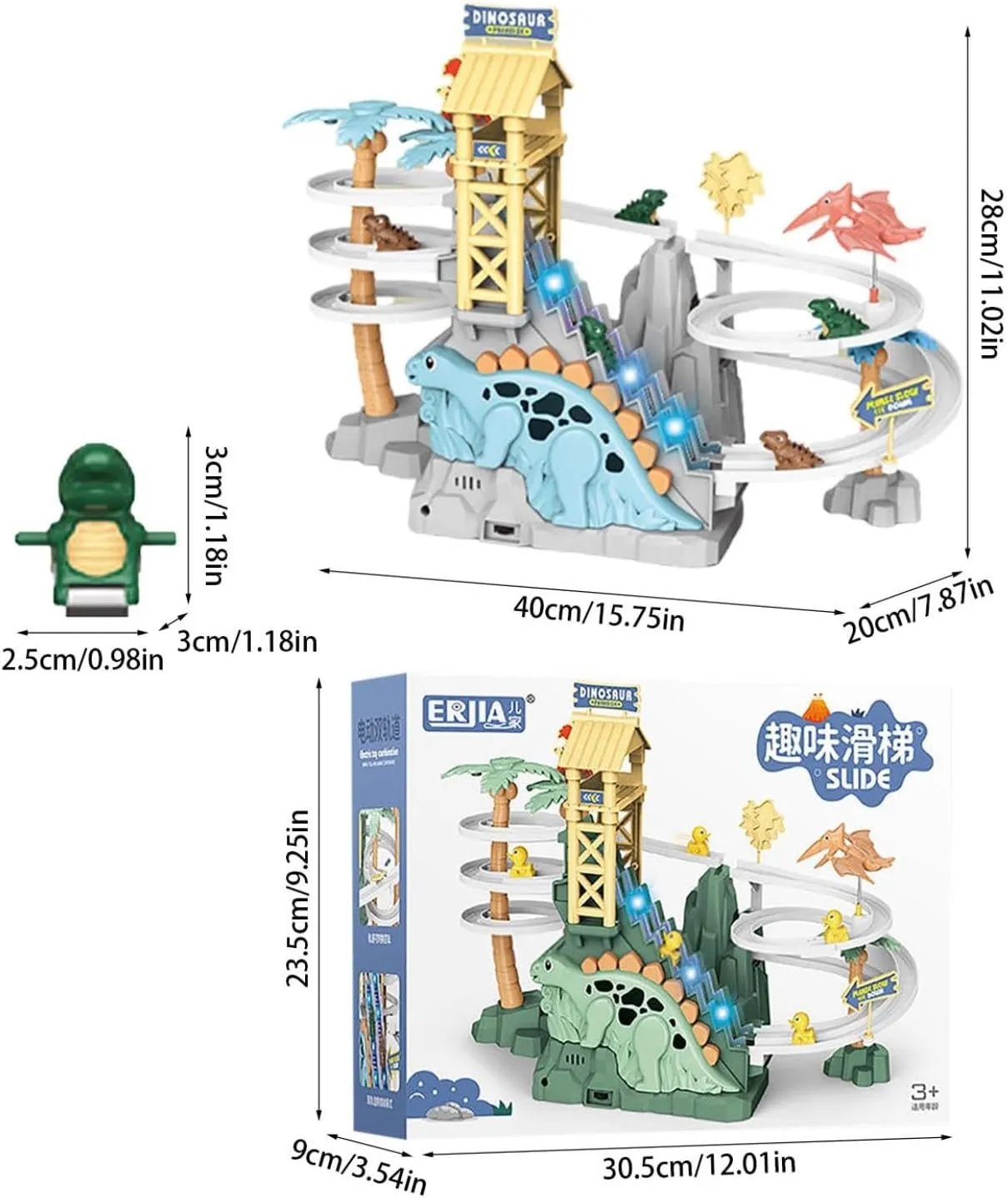 Dinosaur Climbing Slide Music Toy, Dinosaur Climbing Stairs Toys, Electric Race Track Game Fun Track Slide Roller Coaster Toy for Children's Gifts (Dinosaur-B C)