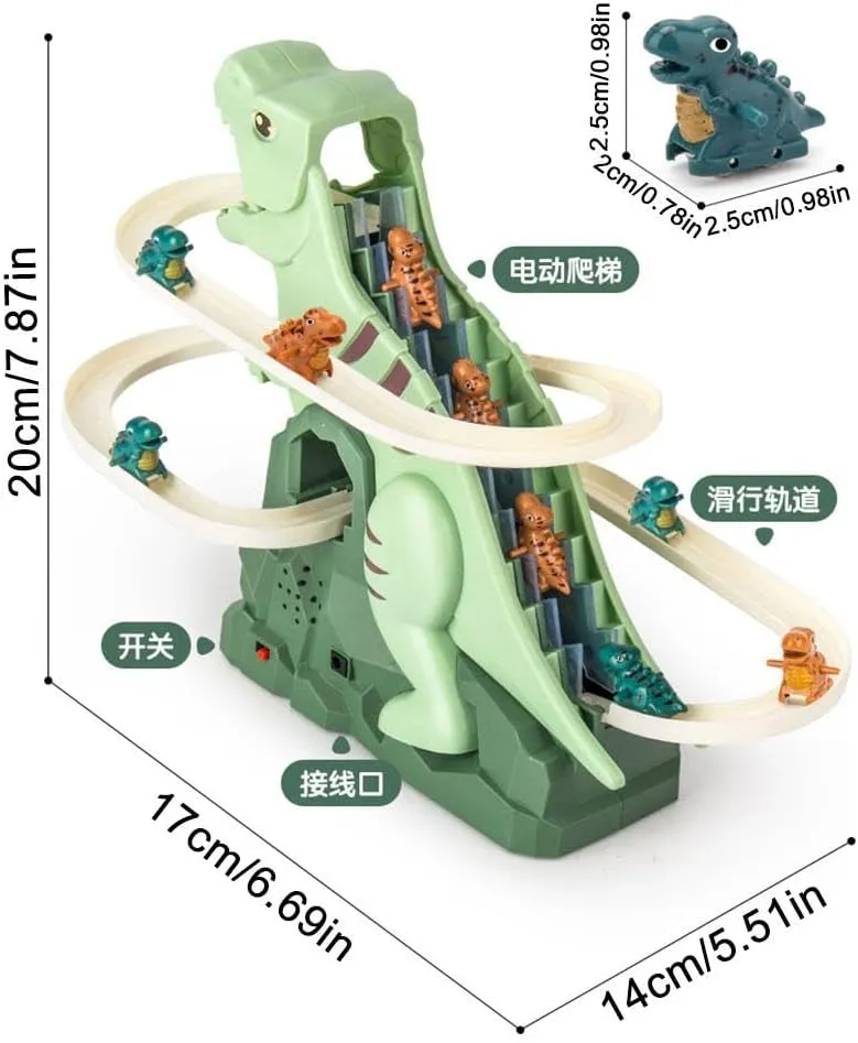 Dinosaur Climbing Slide Music Toy,Dinosaur Chasing Race Track Game Set,Electric Dinosaur Roller Coaster Toy with Lights and Music,Dinosaur Coaster Toy Educational Puzzle Playsets Gift1