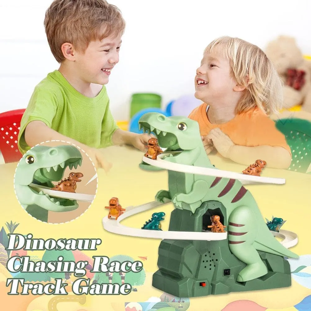 Dinosaur Climbing Slide Music Toy,Dinosaur Chasing Race Track Game Set,Electric Dinosaur Roller Coaster Toy with Lights and Music,Dinosaur Coaster Toy Educational Puzzle Playsets Gift1