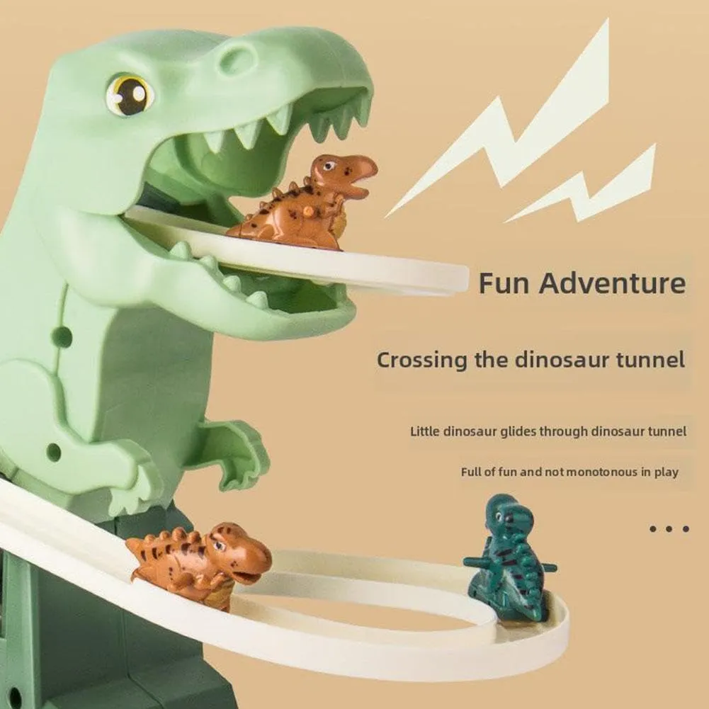 Dinosaur Climbing Slide Music Toy,Dinosaur Chasing Race Track Game Set,Electric Dinosaur Roller Coaster Toy with Lights and Music,Dinosaur Coaster Toy Educational Puzzle Playsets Gift1