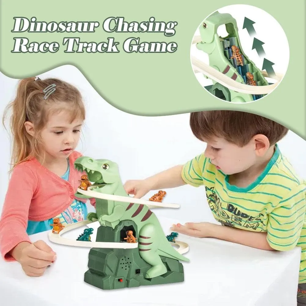 Dinosaur Climbing Slide Music Toy,Dinosaur Chasing Race Track Game Set,Electric Dinosaur Roller Coaster Toy with Lights and Music,Dinosaur Coaster Toy Educational Puzzle Playsets Gift1