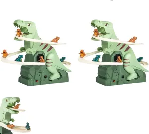 Dinosaur Climbing Slide Music Toy,Dinosaur Chasing Race Track Game Set,Electric Dinosaur Roller Coaster Toy with Lights and Music,Dinosaur Coaster Toy Educational Puzzle Playsets Gift1