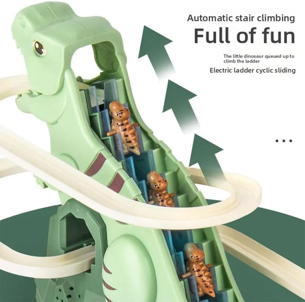 Dinosaur Climbing Slide Music Toy,Dinosaur Chasing Race Track Game Set,Electric Dinosaur Roller Coaster Toy with Lights and Music,Dinosaur Coaster Toy Educational Puzzle Playsets Gift1