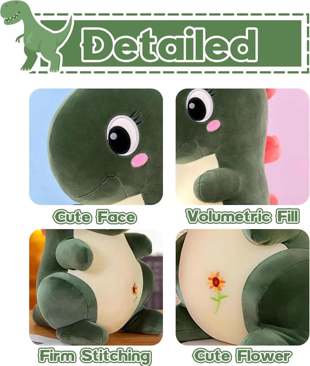 Dinosaur Plush Toys, Soft and Cuddly Dinosaur Interactive Plush Pillow Doll, Suitable for Ages 3 and Up (Green Tyrannosaurus)