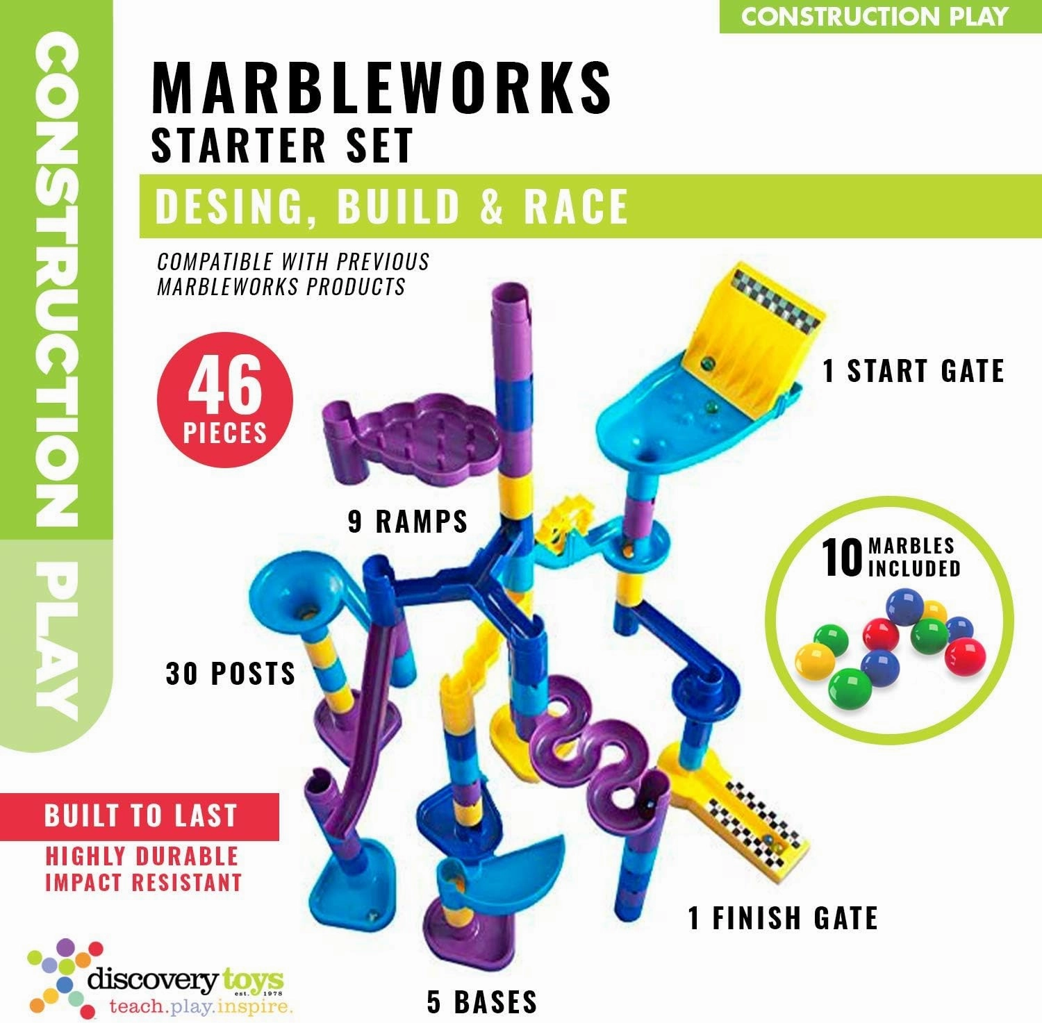 Discovery Toys MARBLEWORKS Marble Run Starter | Kid-Powered Learning | STEM Educational Building Block Toy Learning & Childhood Development 5 Years Old and Up