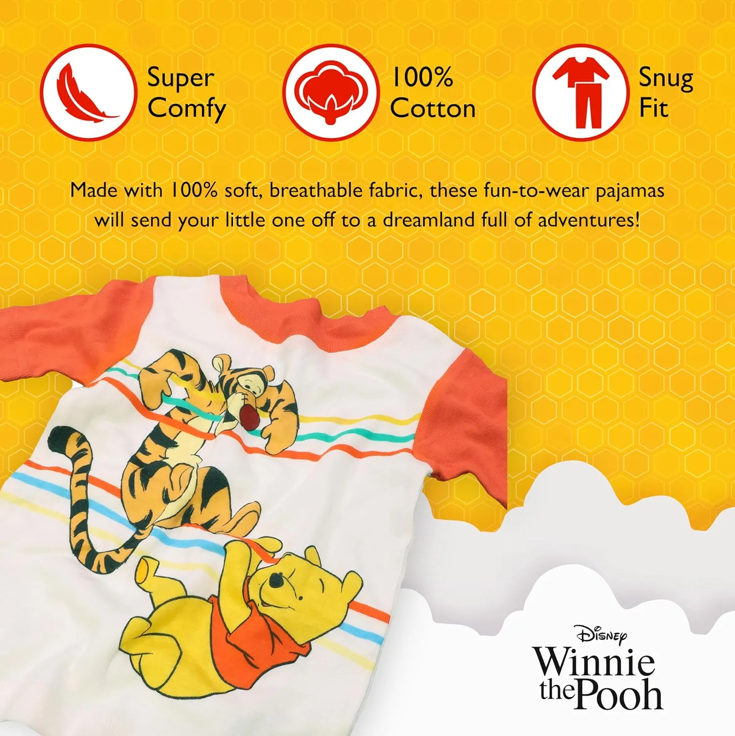 Disney Boys' 4-Piece Snug-fit Cotton Pajama Set, Soft & Cute for Kids