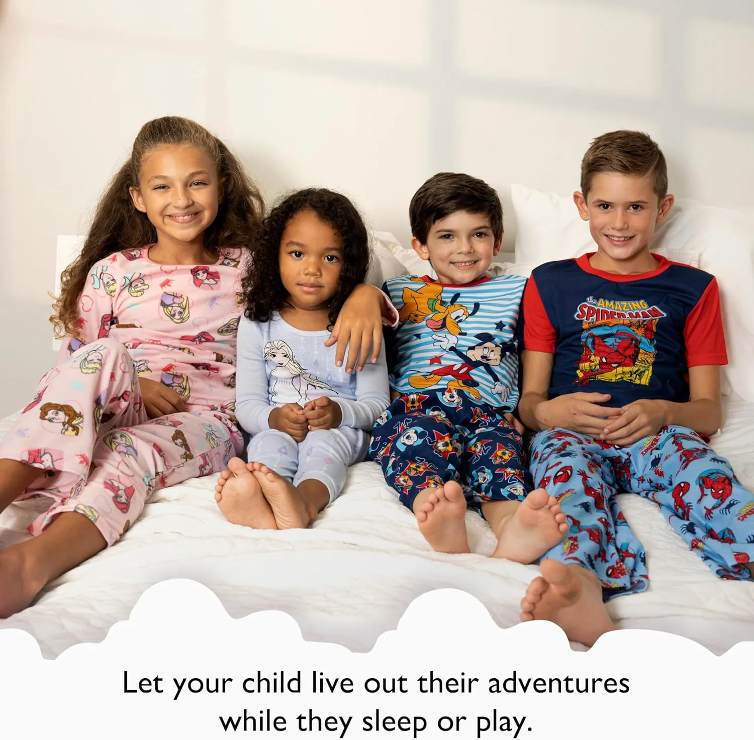 Disney Boys' 4-Piece Snug-fit Cotton Pajama Set, Soft & Cute for Kids