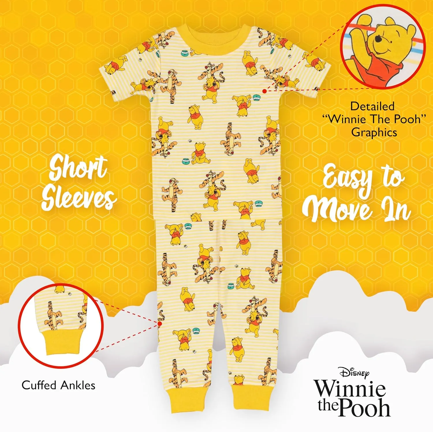 Disney Boys' 4-Piece Snug-fit Cotton Pajama Set, Soft & Cute for Kids