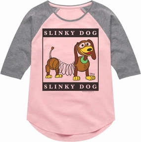 Disney - Toy Story 4 - Type Block Slinky - Toddler & Youth Girls Raglan Graphic T-Shirt