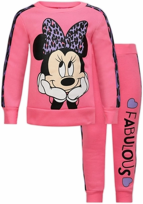 Disney Minnie Mouse Girls Sweatshirt and Pants Set for Toddler and Little Kids