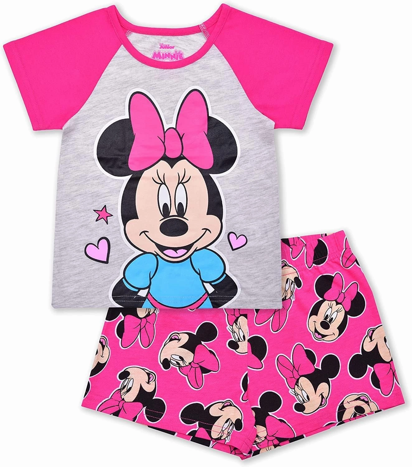 Disney Minnie Mouse Girls’ T-Shirt and Short Set for Infant, Toddler and Little Kids – Pink/Grey