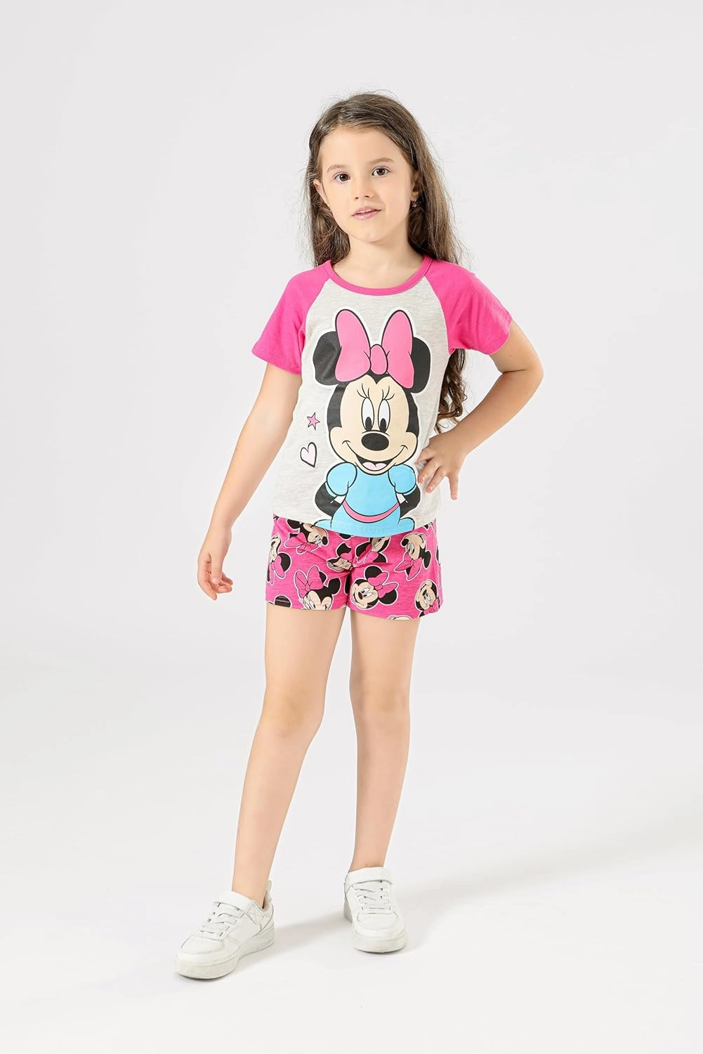Disney Minnie Mouse Girls’ T-Shirt and Short Set for Infant, Toddler and Little Kids – Pink/Grey