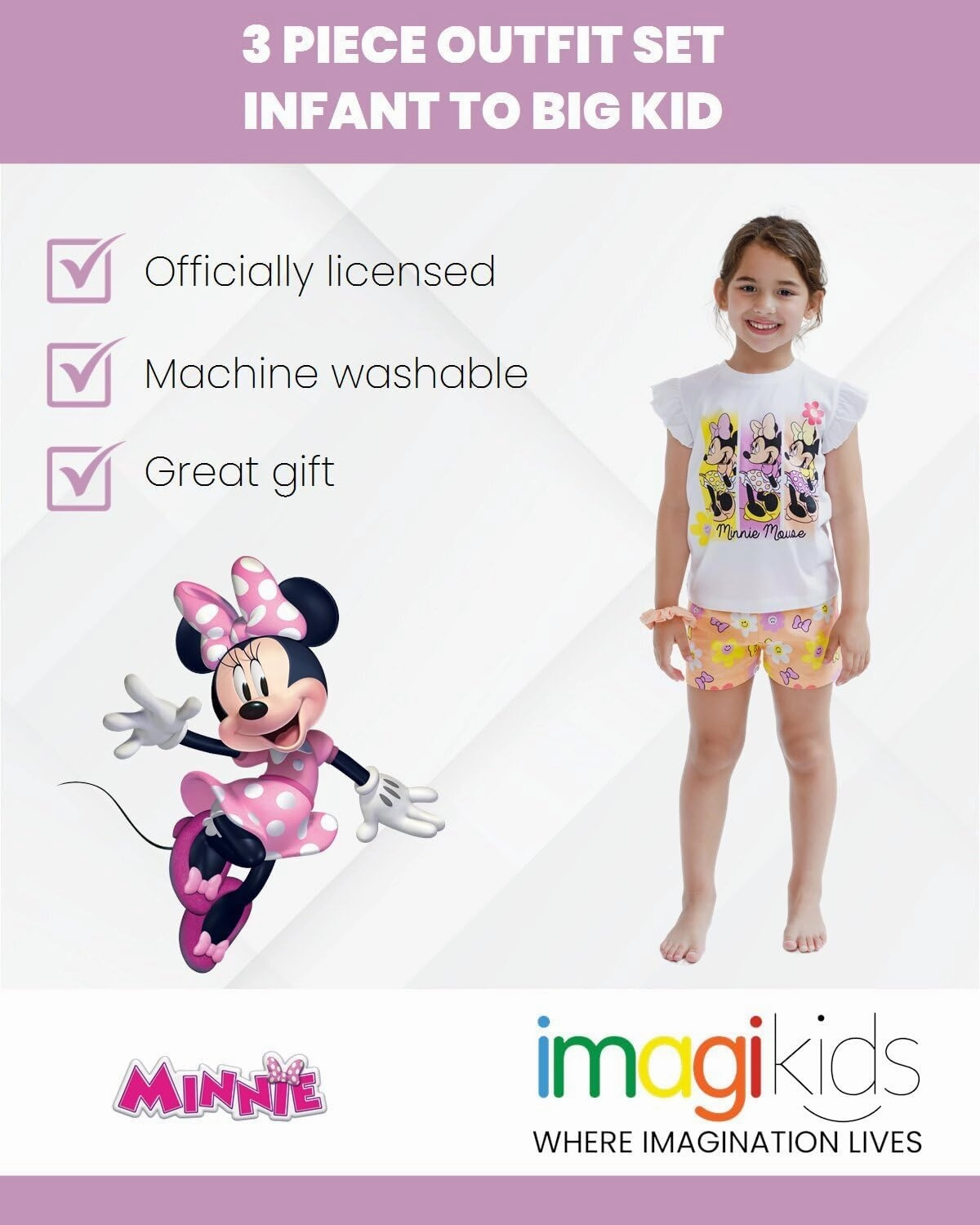 Disney Minnie Mouse T-Shirt French Terry Shorts and Scrunchie 3 Piece Outfit Set Infant to Big Kid