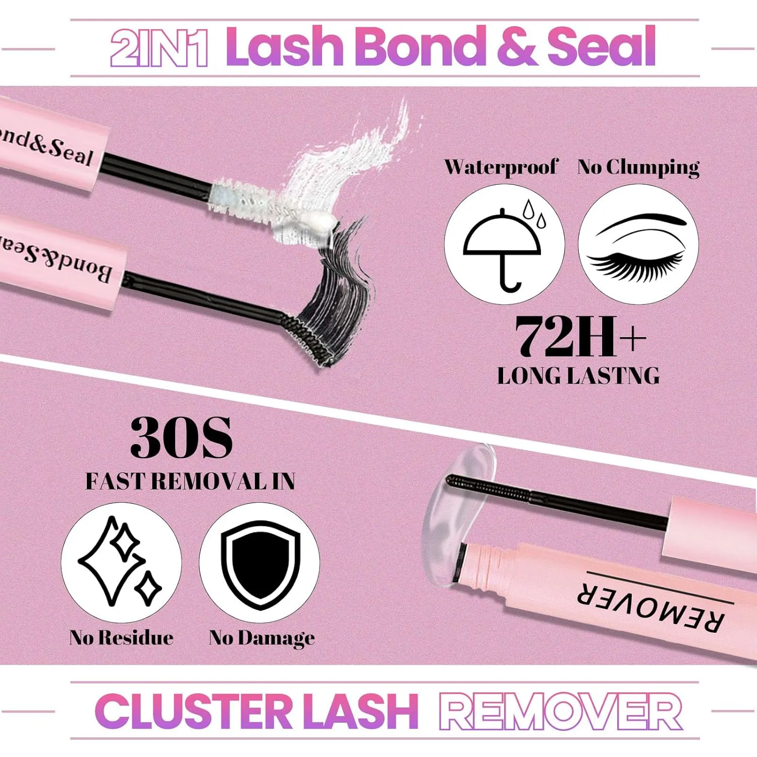 DIY Lash Extension Kit 584pcs Lashes Clusters with Bottom Lashes,1X/2X Magnification Compact Mirror with Light,Lash Bond and Seal,Eyelash Remover Tweezers Applicator Mascara Brush