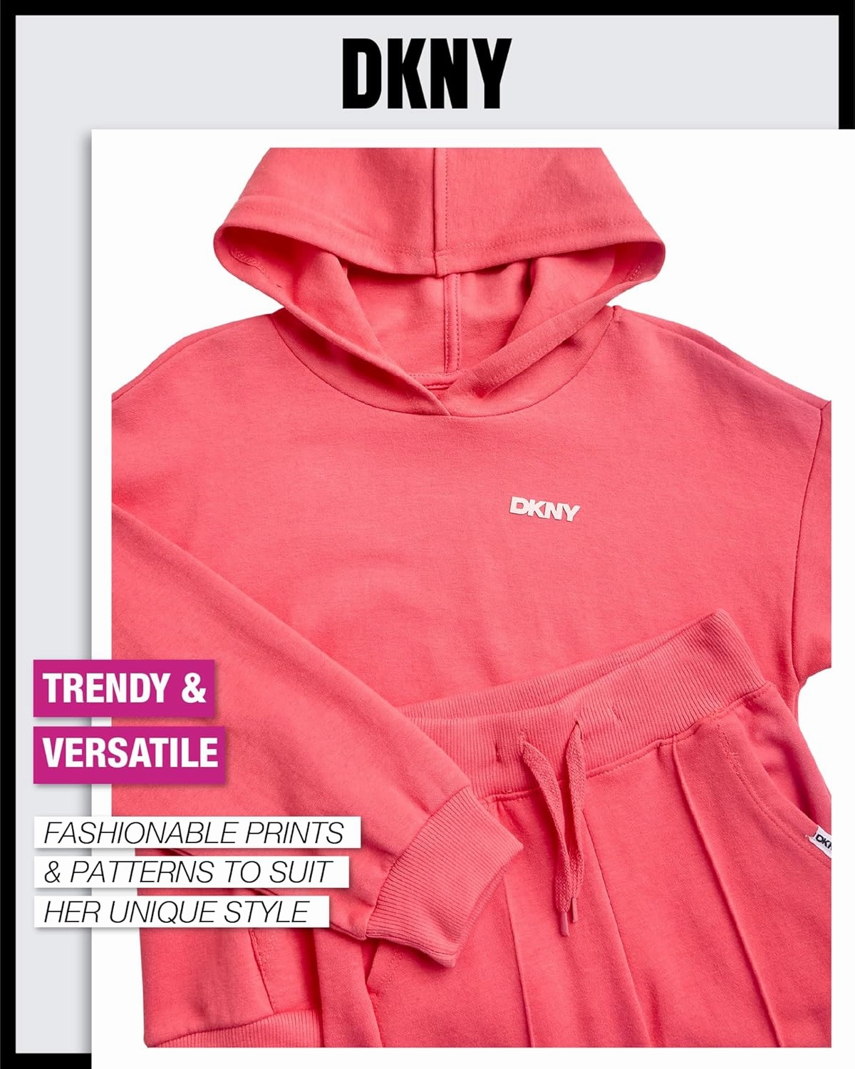 DKNY Girls' Jogger Set - 2 Piece Soft Fleece Athletic Pullover Hooded Sweatshirt and Jogger Sweatpants for Girls (Sizes:7-12)