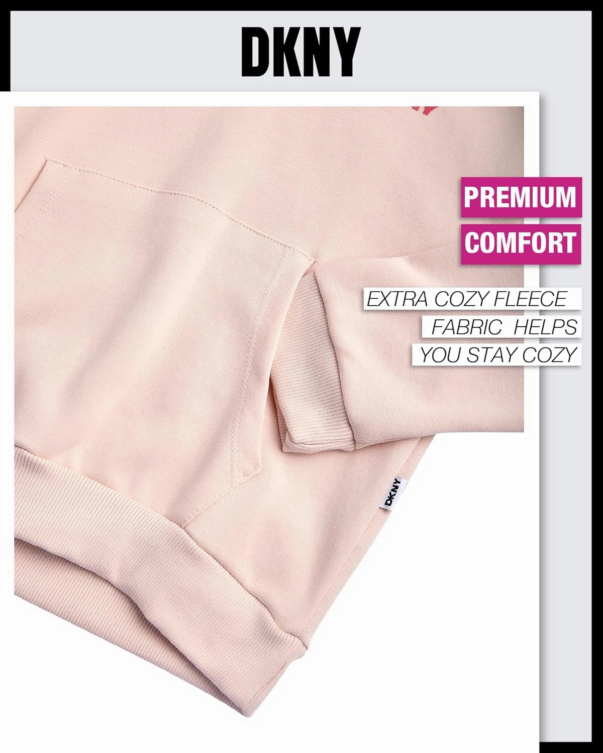 DKNY Girls' Jogger Set - 2 Piece Soft Fleece Athletic Pullover Hooded Sweatshirt and Jogger Sweatpants for Girls (Sizes:7-12)