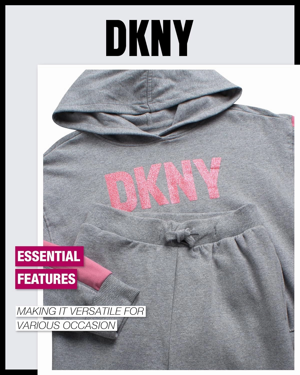 DKNY Girls' Jogger Set - 2 Piece Soft Fleece Athletic Pullover Hooded Sweatshirt and Jogger Sweatpants for Girls (Sizes:7-12)