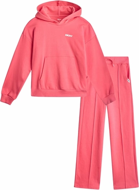 DKNY Girls' Jogger Set - 2 Piece Soft Fleece Athletic Pullover Hooded Sweatshirt and Jogger Sweatpants for Girls (Sizes:7-12)