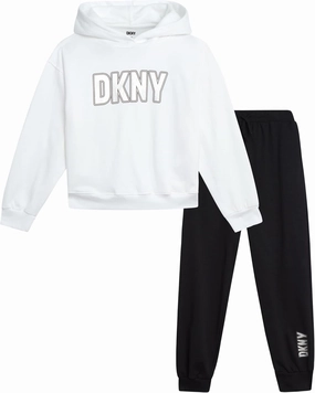 DKNY Girls' Jogger Set - 2 Piece Soft Fleece Athletic Pullover Hooded Sweatshirt and Jogger Sweatpants for Girls (Sizes:7-12)