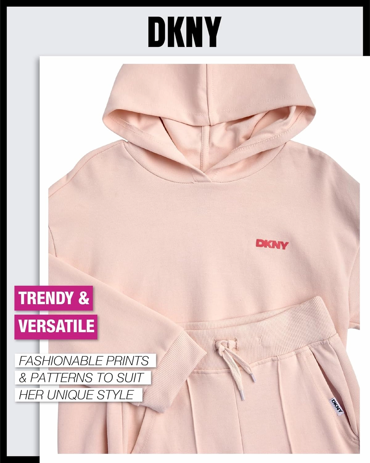 DKNY Girls' Jogger Set - 2 Piece Soft Fleece Athletic Pullover Hooded Sweatshirt and Jogger Sweatpants for Girls (Sizes:7-12)