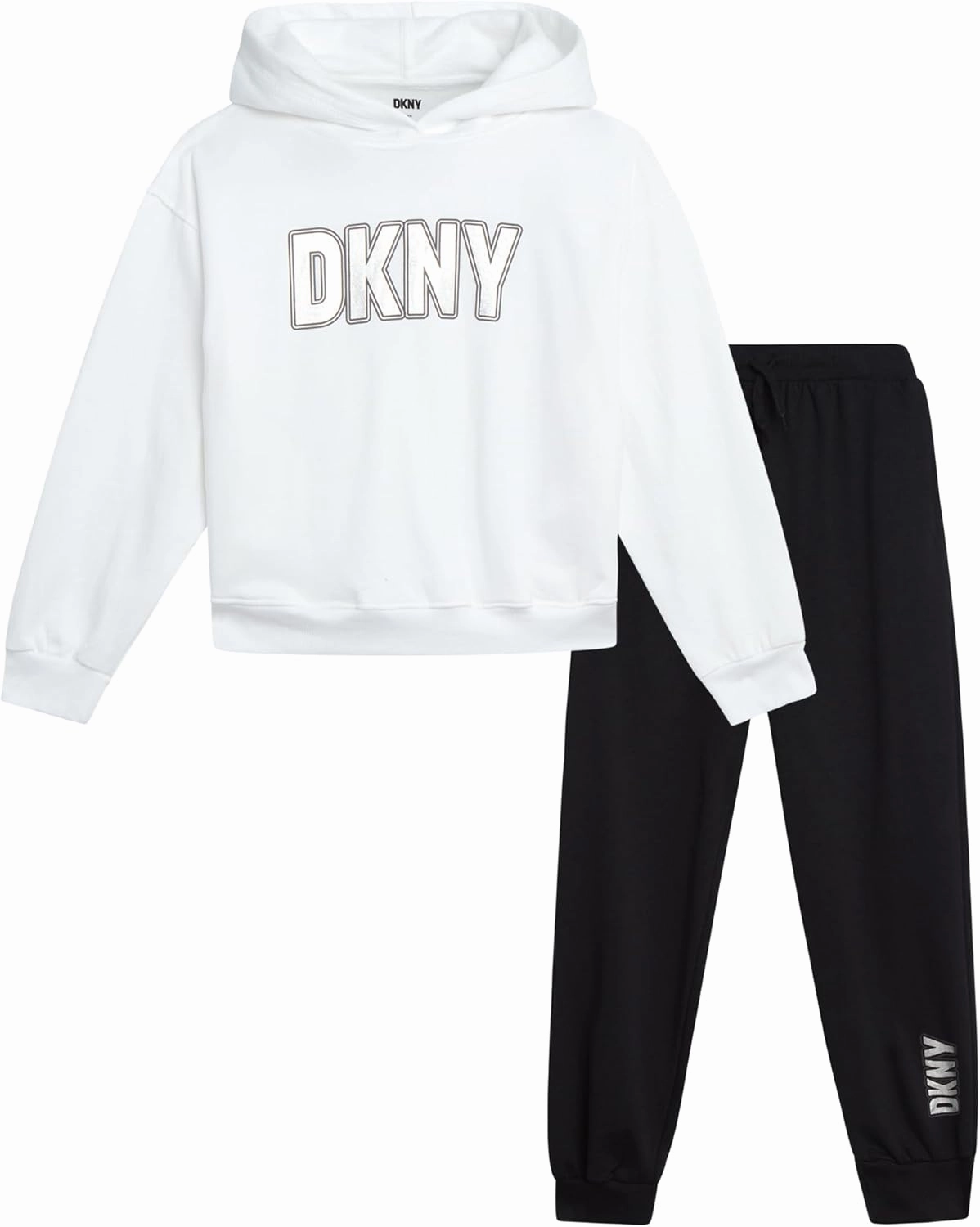 DKNY Girls' Jogger Set - 2 Piece Soft Fleece Athletic Pullover Hooded Sweatshirt and Jogger Sweatpants for Girls (Sizes:7-12)