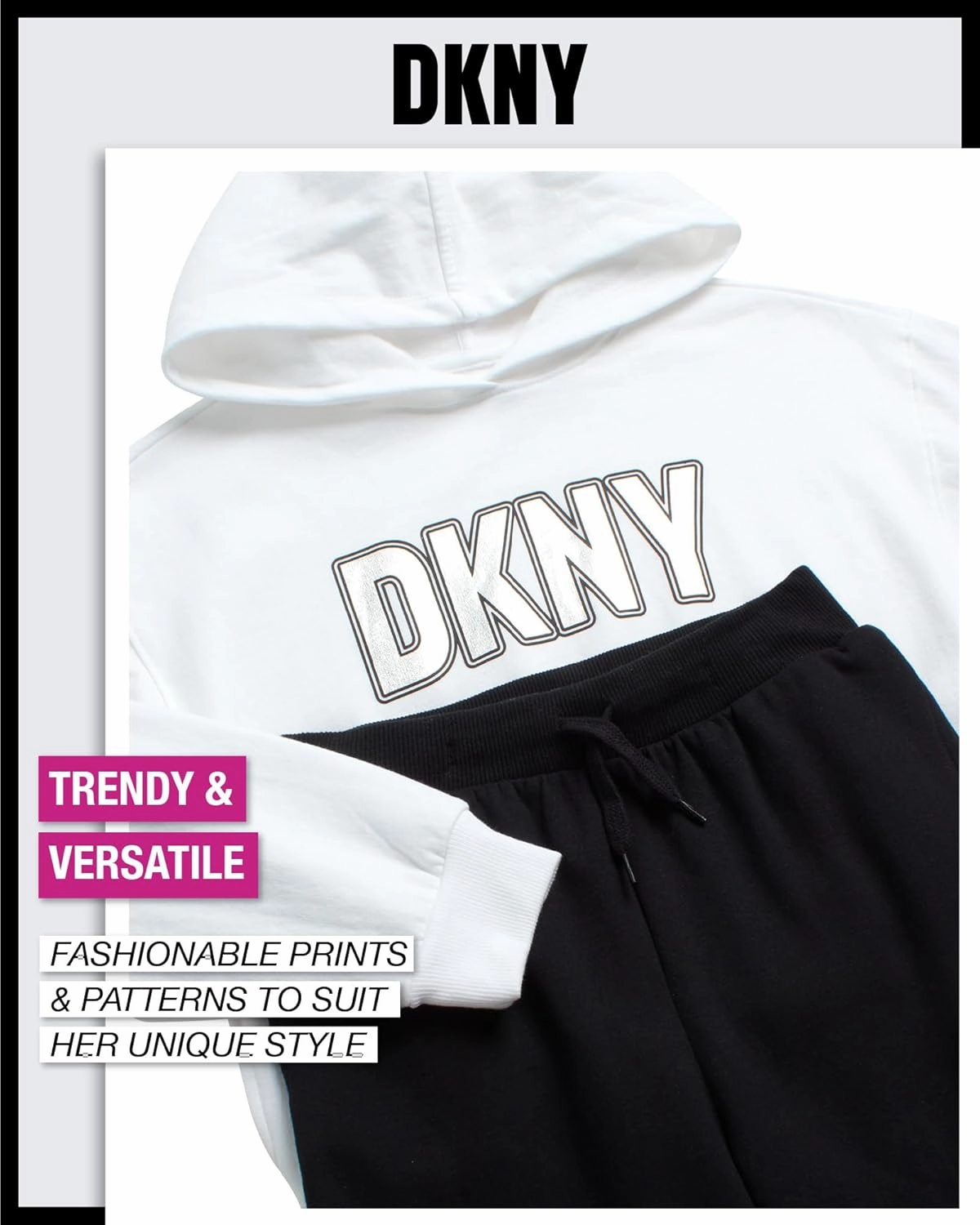 DKNY Girls' Jogger Set - 2 Piece Soft Fleece Athletic Pullover Hooded Sweatshirt and Jogger Sweatpants for Girls (Sizes:7-12)