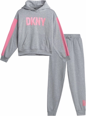 DKNY Girls' Jogger Set - 2 Piece Soft Fleece Athletic Pullover Hooded Sweatshirt and Jogger Sweatpants for Girls (Sizes:7-12)
