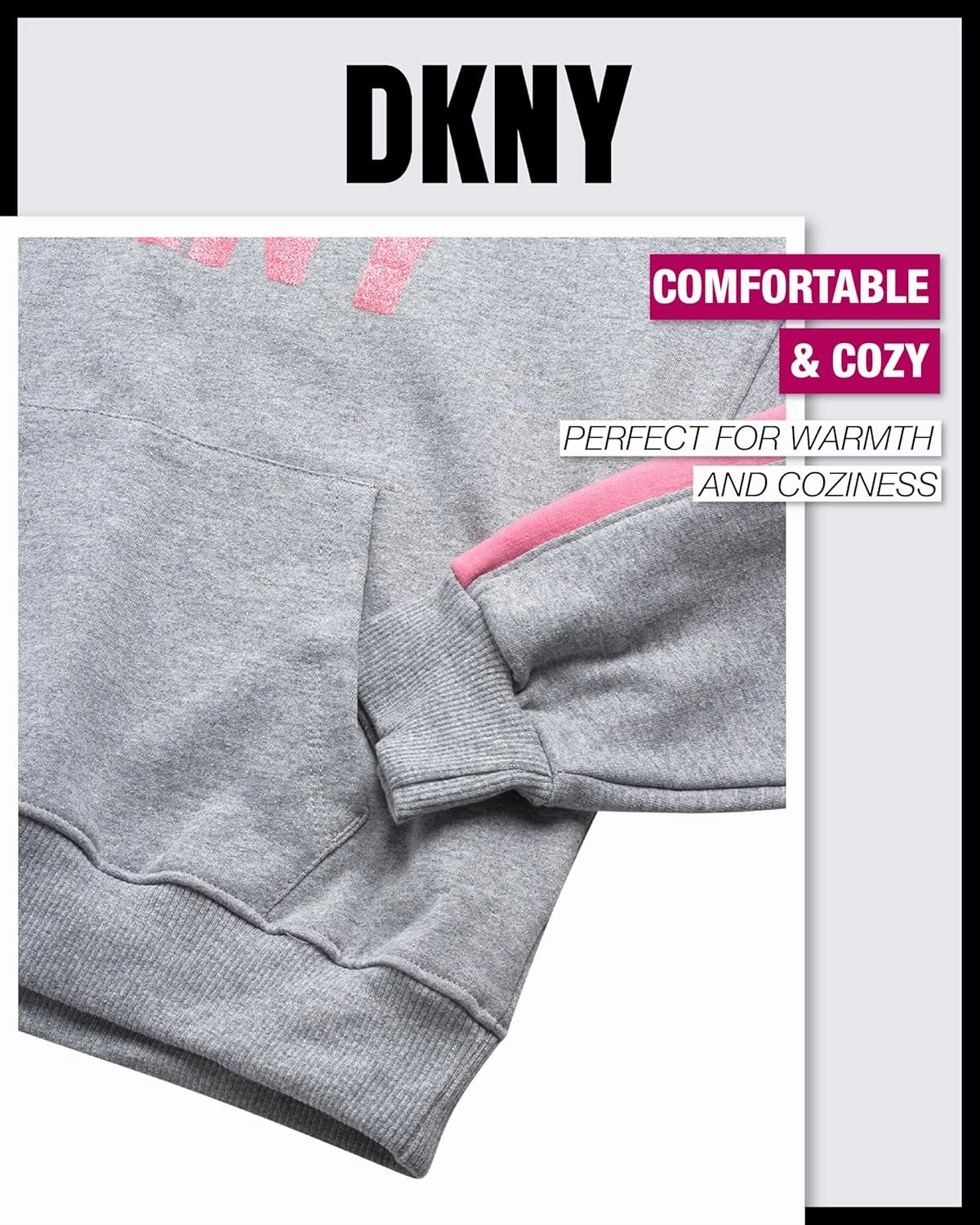 DKNY Girls' Jogger Set - 2 Piece Soft Fleece Athletic Pullover Hooded Sweatshirt and Jogger Sweatpants for Girls (Sizes:7-12)