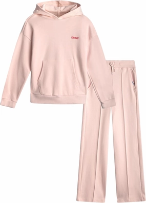DKNY Girls' Jogger Set - 2 Piece Soft Fleece Athletic Pullover Hooded Sweatshirt and Jogger Sweatpants for Girls (Sizes:7-12)