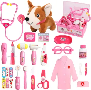 Doctor Kit for Toddlers 3-5 Dress Up for 2  Year Olds Girls Pretend Veterinarian Toddler Doctor Play Set with Costume Dog Toy Gifts for 2 3 4 5 6 Year Old Girls