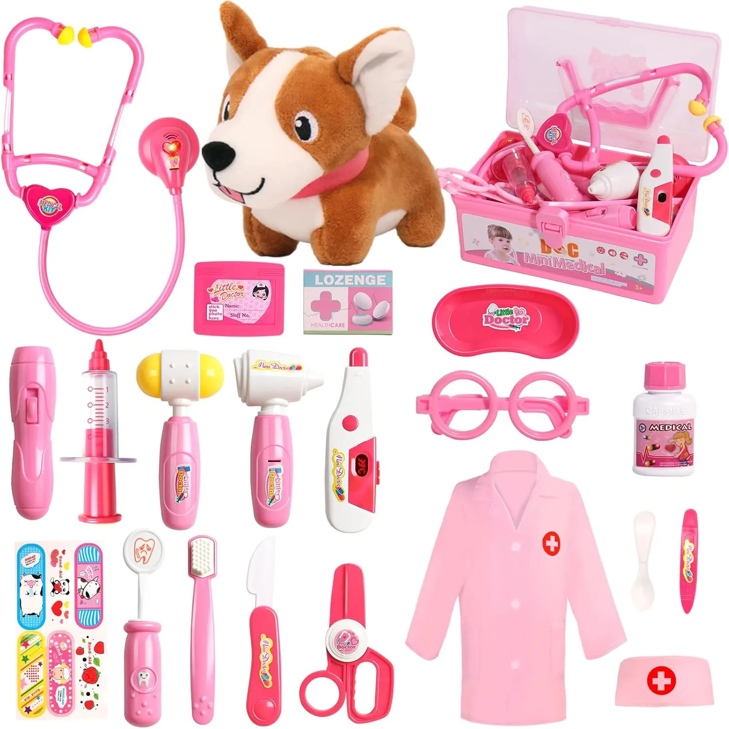 Doctor Kit for Toddlers 3-5 Dress Up for 2  Year Olds Girls Pretend Veterinarian Toddler Doctor Play Set with Costume Dog Toy Gifts for 2 3 4 5 6 Year Old Girls