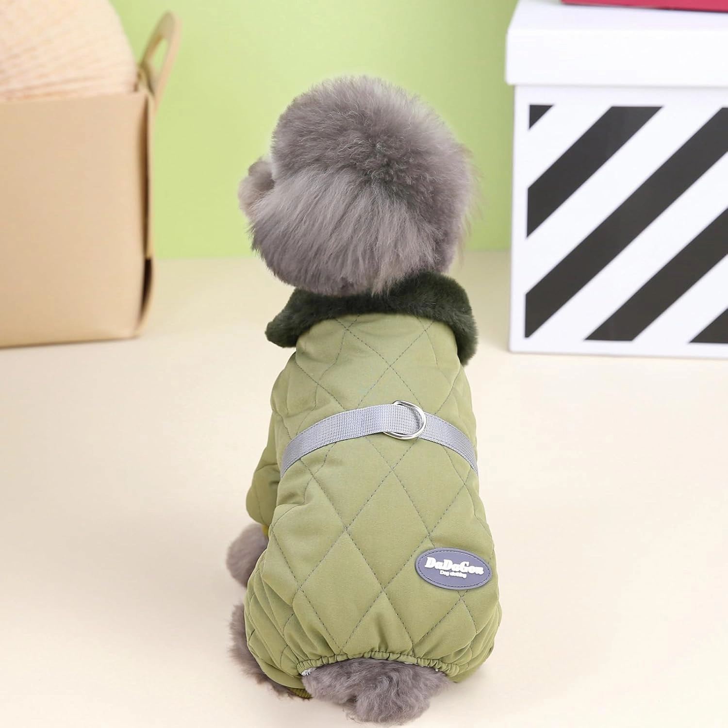 Dog Coat Jacket Windproof Cold Weather Coat 4 Legs Warm Dog Jumpsuit Winter Thick Clothes Snow Proof Coat Cotton Dog Coat for Small Dog Medium Dog Cat Green M