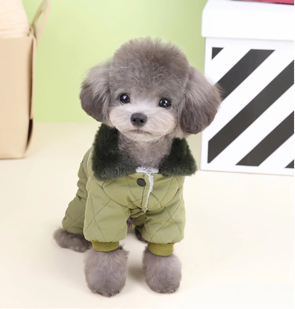 Dog Coat Jacket Windproof Cold Weather Coat 4 Legs Warm Dog Jumpsuit Winter Thick Clothes Snow Proof Coat Cotton Dog Coat for Small Dog Medium Dog Cat Green M